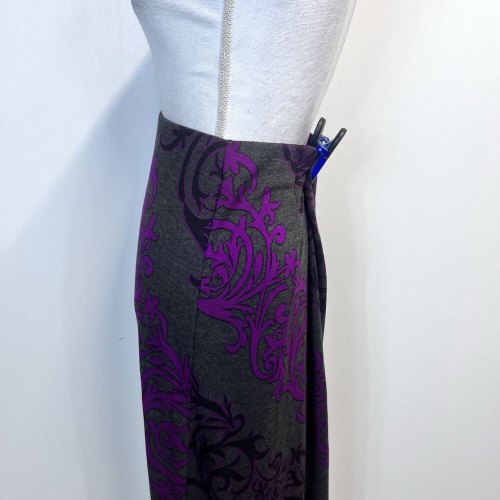 ECI New York Skirt size Small Purple Gray Floral Long Maxi A Line Stretch Modest - Picture 7 of 9